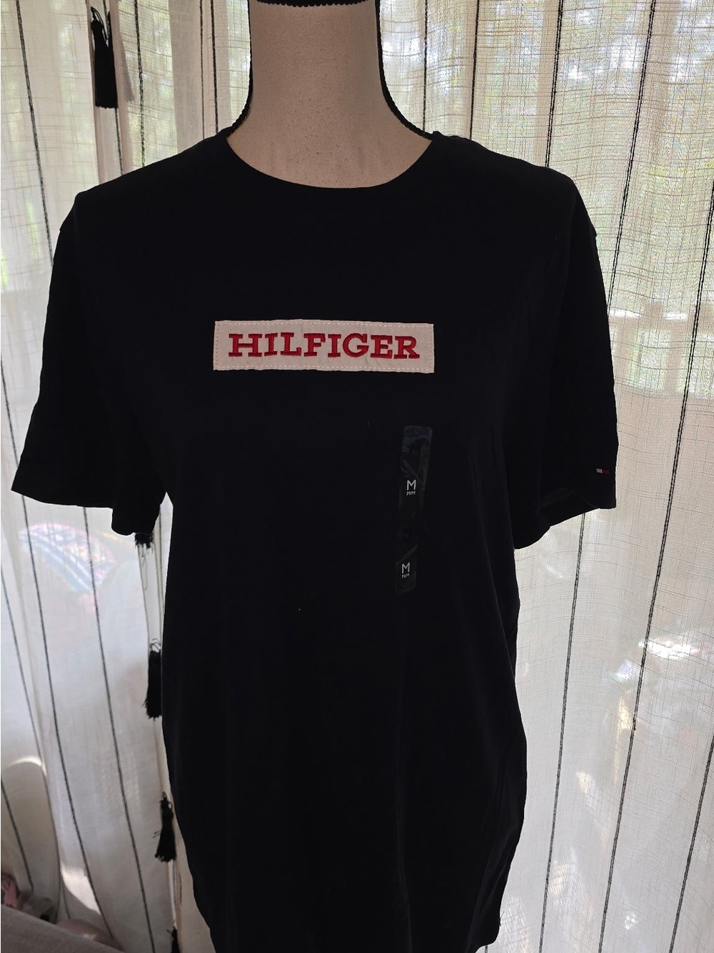 Tommy Hilfiger Black Tee with Red Logo Patch